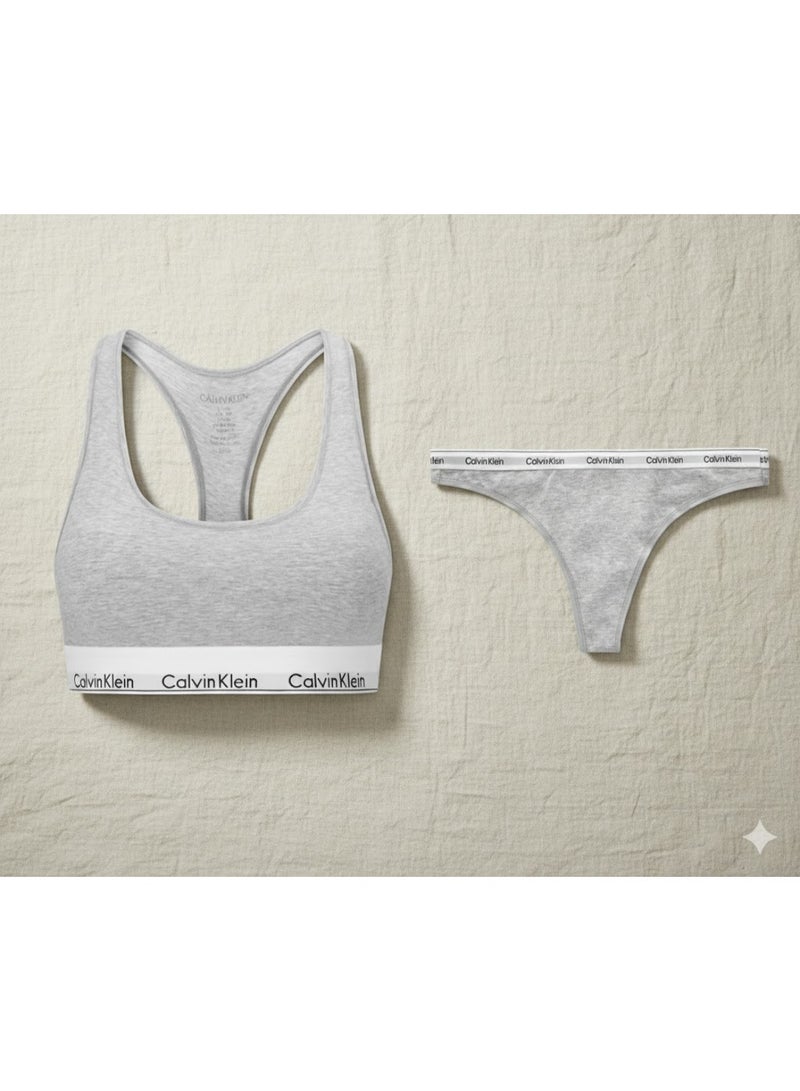 كالفن كلاين بيرفورمانس طقم برا رياضي حمالة صدر+ بانتي استرينج حريمي -  2 قطعة -  قطن ناعم عالي الجودة - مقاس لارج - Image 1